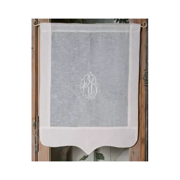 Rideau Brise-vue Sur-mesure Lin Blanc et Monogramme