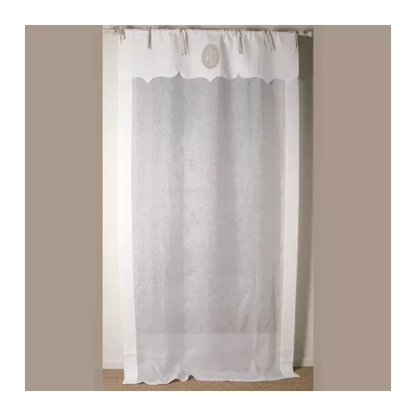 Rideau Long Brodé en Lin Blanc Sur-Mesure Style ancien