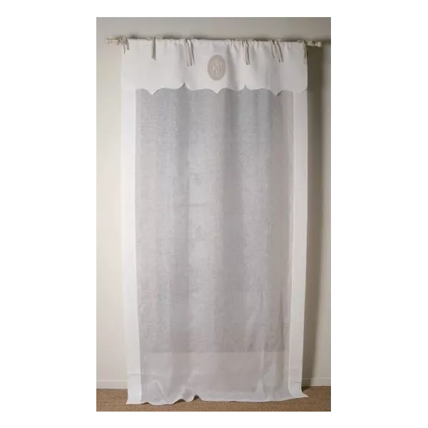 Rideau Long Brodé en Lin Blanc Sur-Mesure Style ancien