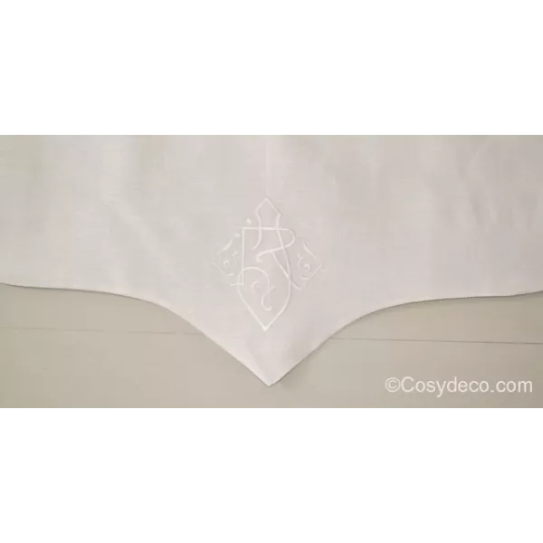 Grande Cantonnière sur-mesure Lin Blanc Décor Monogramme Années 30