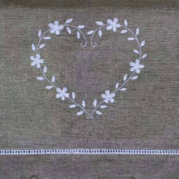 Cantonniere Lin natuel Sur-mesure Coeur Brodé