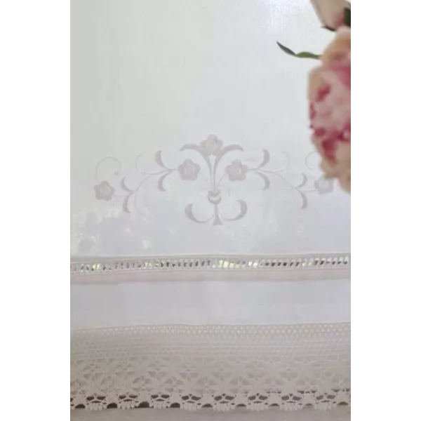 Détail Rideau Brise Vue de Charme Coton Dentelle, Jour Venise et Bouquet Brodé