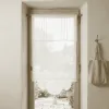 Brise-bise sur-mesure lin blanc modèle Lys Blanc découpe arrondie pompon