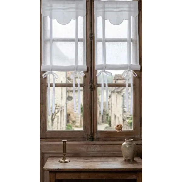 Store Réglable en Lin Blanc Feston Chic, Confection Sur-Mesure